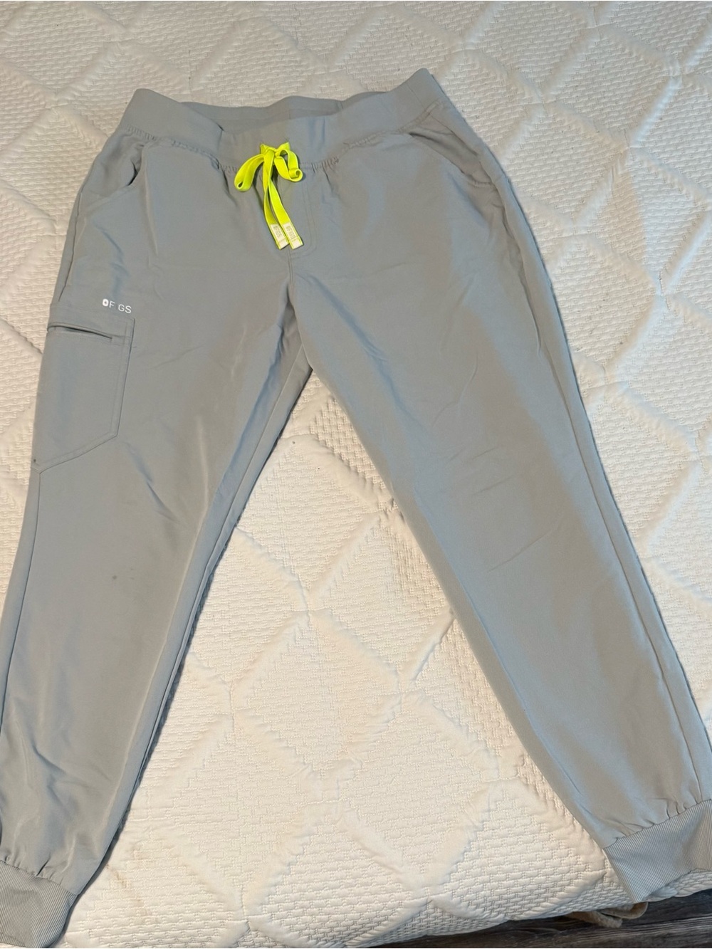 Figs Light Gray Track Pants with Neon Yellow Drawstring